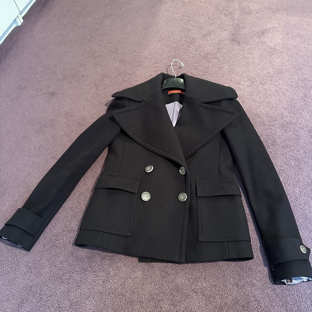 Alice + Olivia Black Double-Breasted Pea Coat